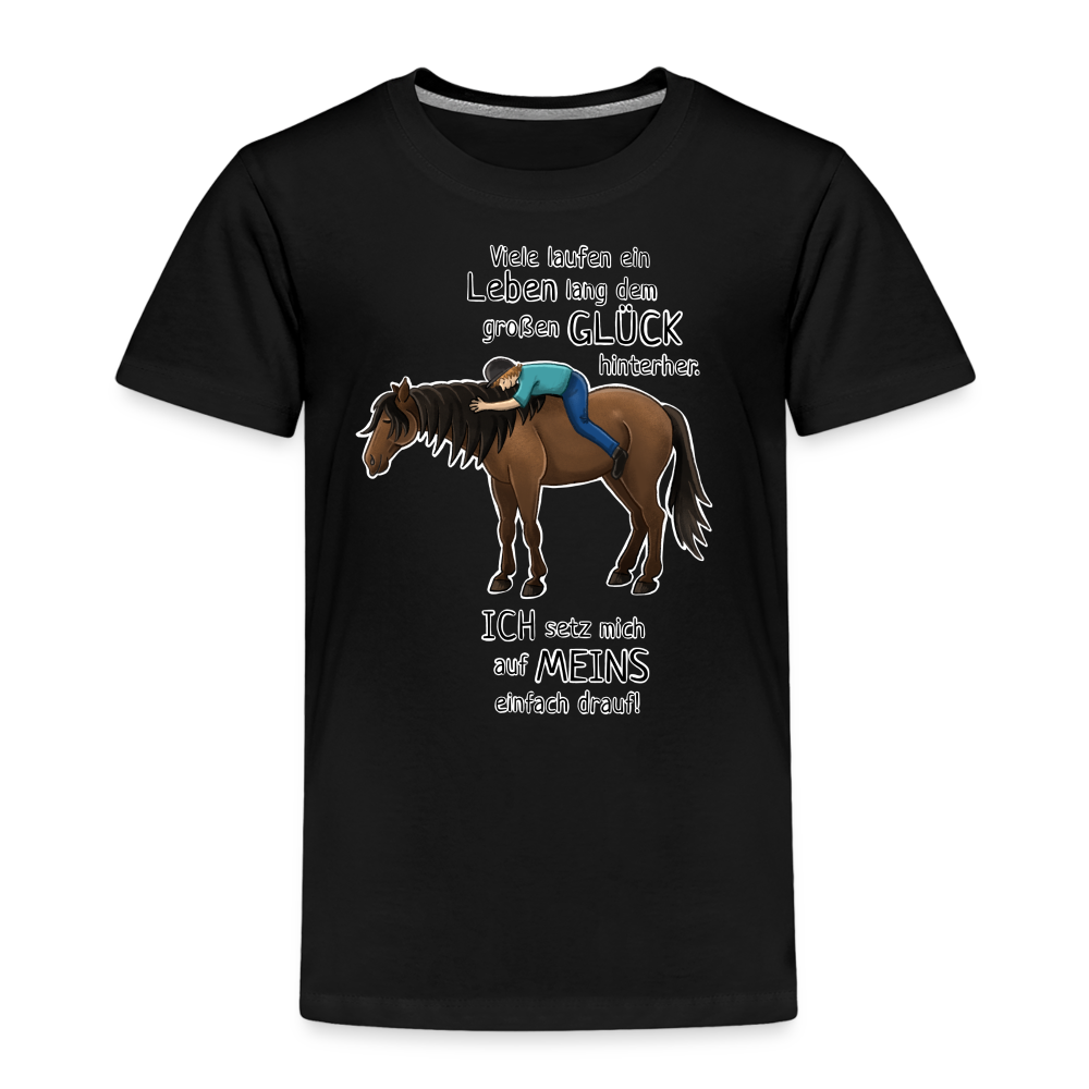 "Auf Pferd & Glück sitzen" Illustrationsstil - Kinder Premium T-Shirt - Schwarz
