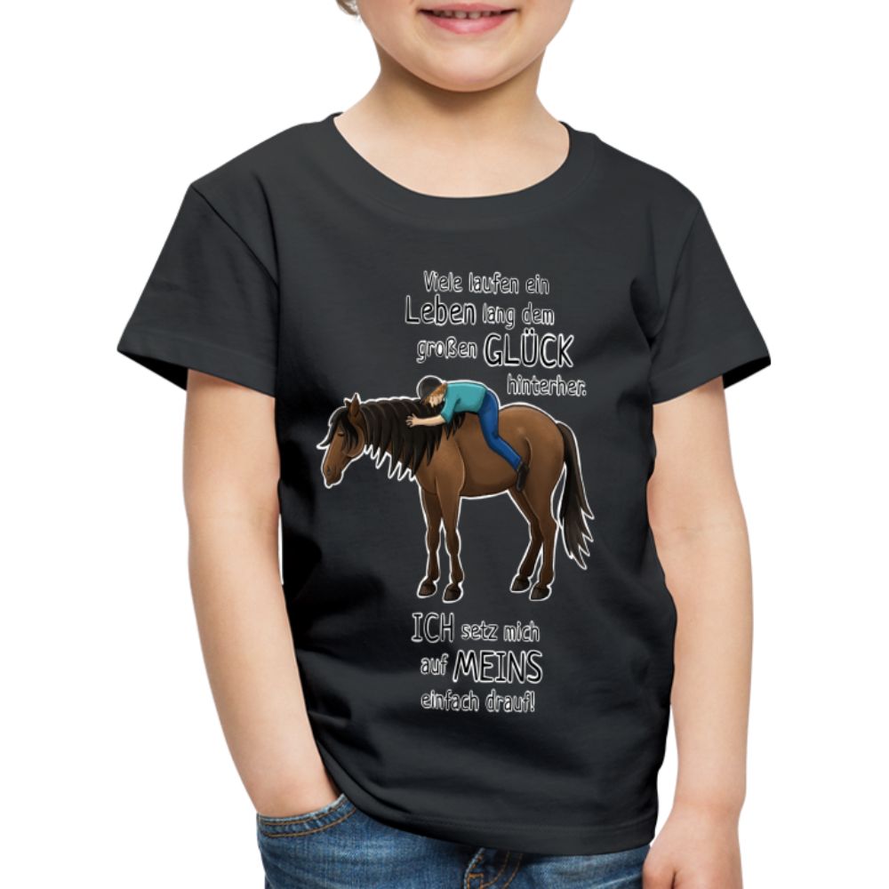 "Auf Pferd & Glück sitzen" Illustrationsstil - Kinder Premium T-Shirt - Schwarz
