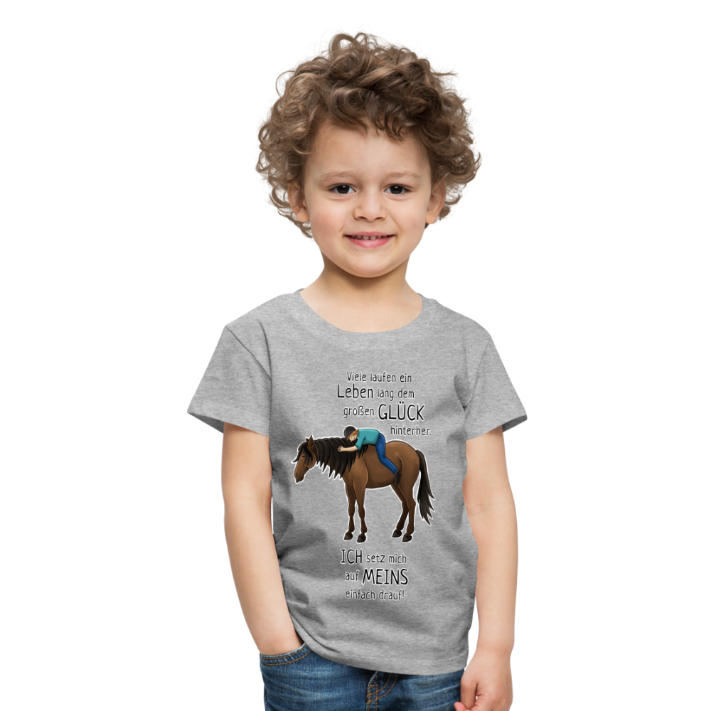 "Auf Pferd & Glück sitzen" Illustrationsstil - Kinder Premium T-Shirt - Grau meliert