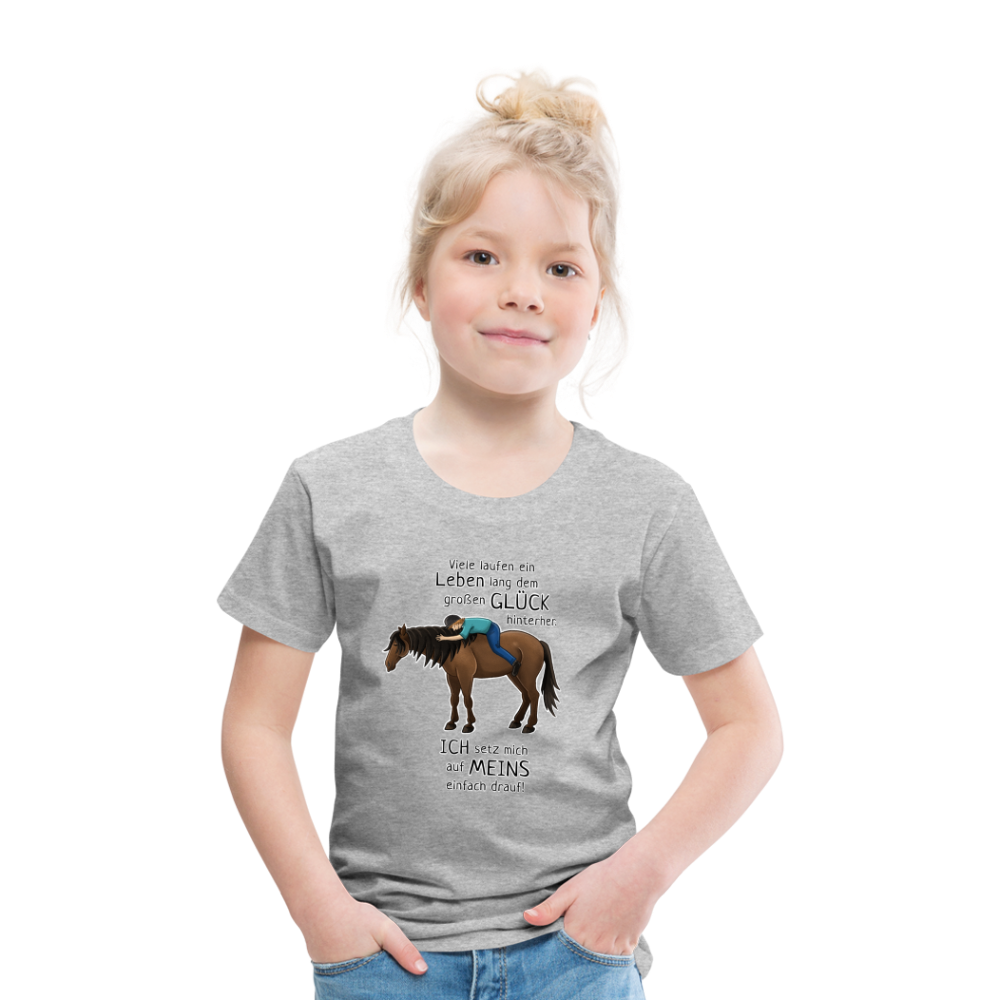 "Auf Pferd & Glück sitzen" Illustrationsstil - Kinder Premium T-Shirt - Grau meliert