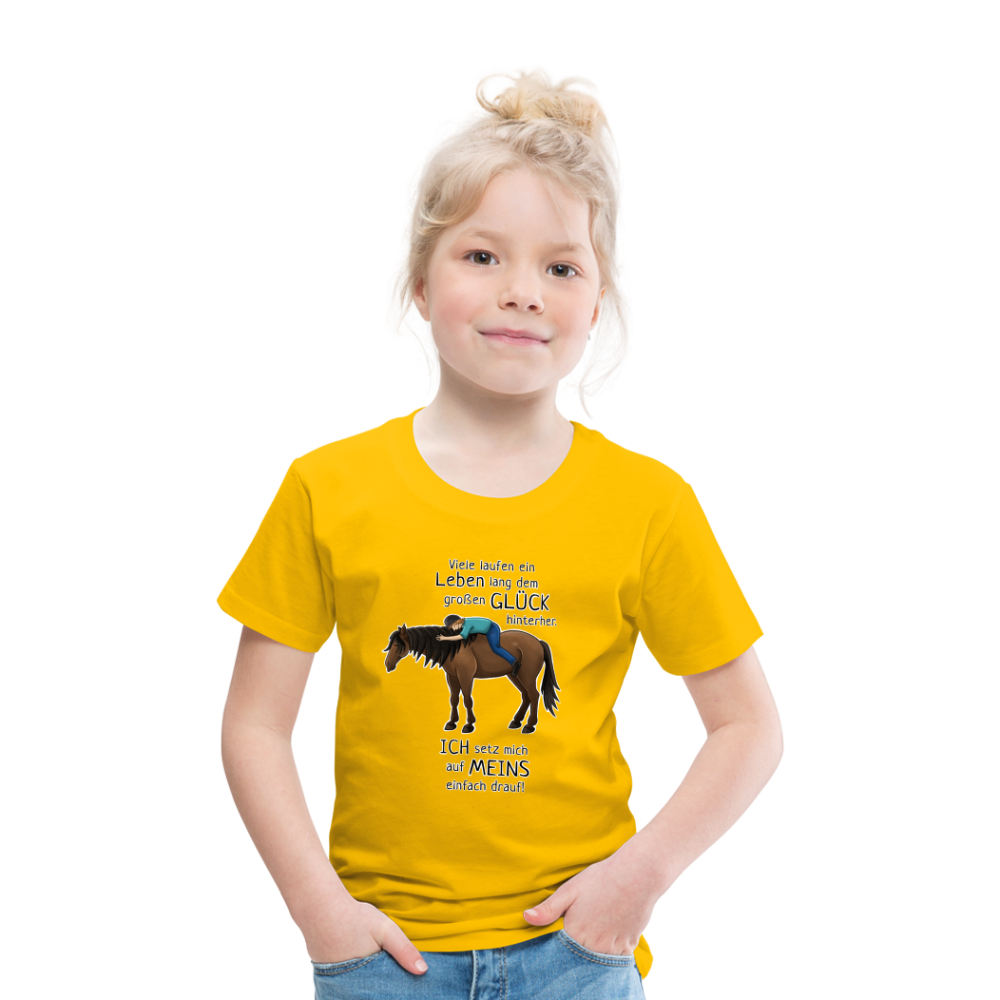 "Auf Pferd & Glück sitzen" Illustrationsstil - Kinder Premium T-Shirt - Sonnengelb