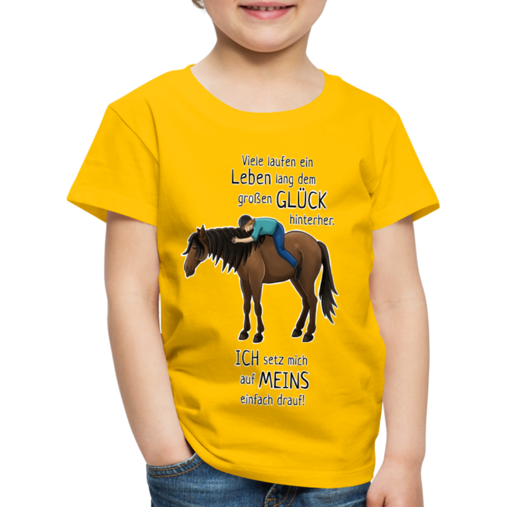 "Auf Pferd & Glück sitzen" Illustrationsstil - Kinder Premium T-Shirt - Sonnengelb