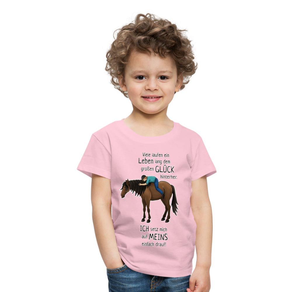 "Auf Pferd & Glück sitzen" Illustrationsstil - Kinder Premium T-Shirt - Hellrosa