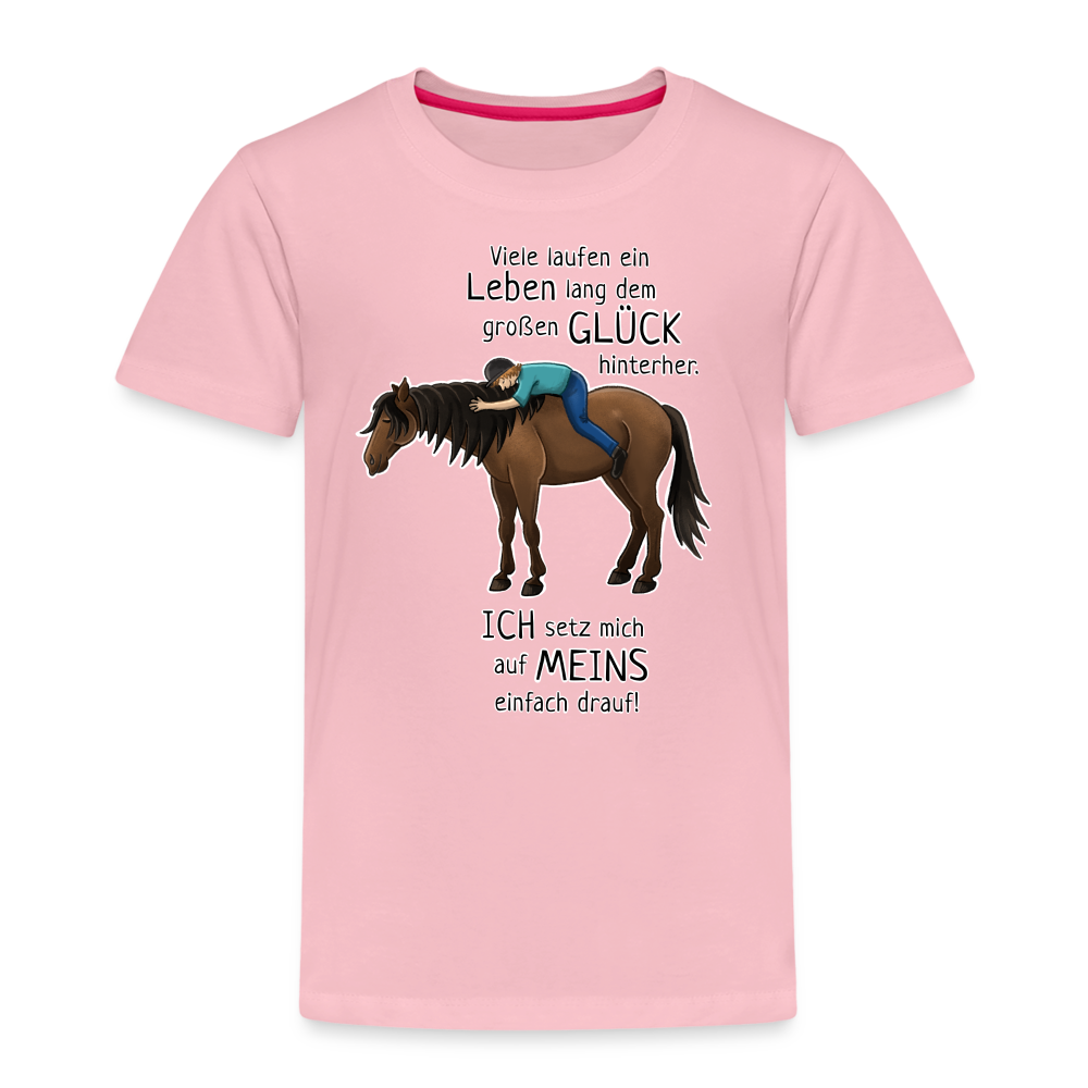 "Auf Pferd & Glück sitzen" Illustrationsstil - Kinder Premium T-Shirt - Hellrosa