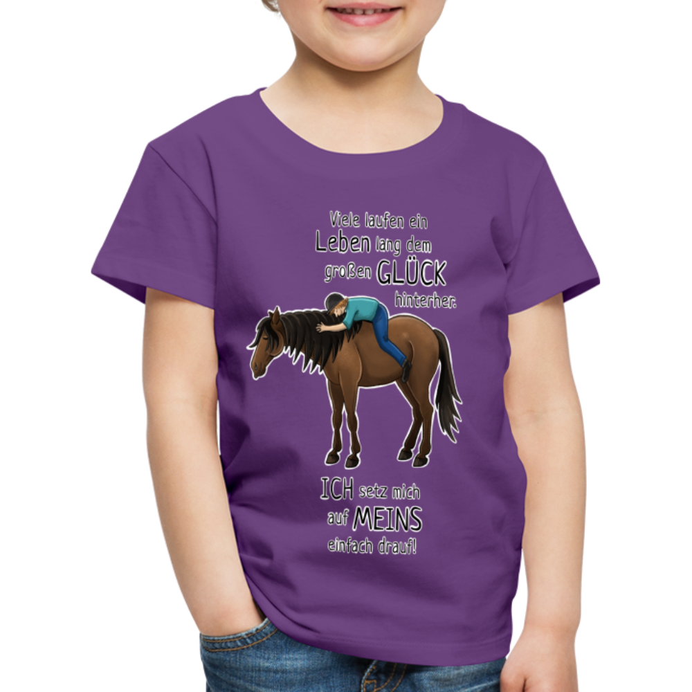 "Auf Pferd & Glück sitzen" Illustrationsstil - Kinder Premium T-Shirt - Lila