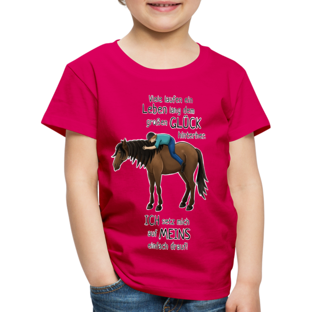 "Auf Pferd & Glück sitzen" Illustrationsstil - Kinder Premium T-Shirt - dunkles Pink