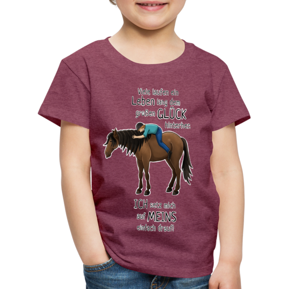 "Auf Pferd & Glück sitzen" Illustrationsstil - Kinder Premium T-Shirt - Bordeauxrot meliert