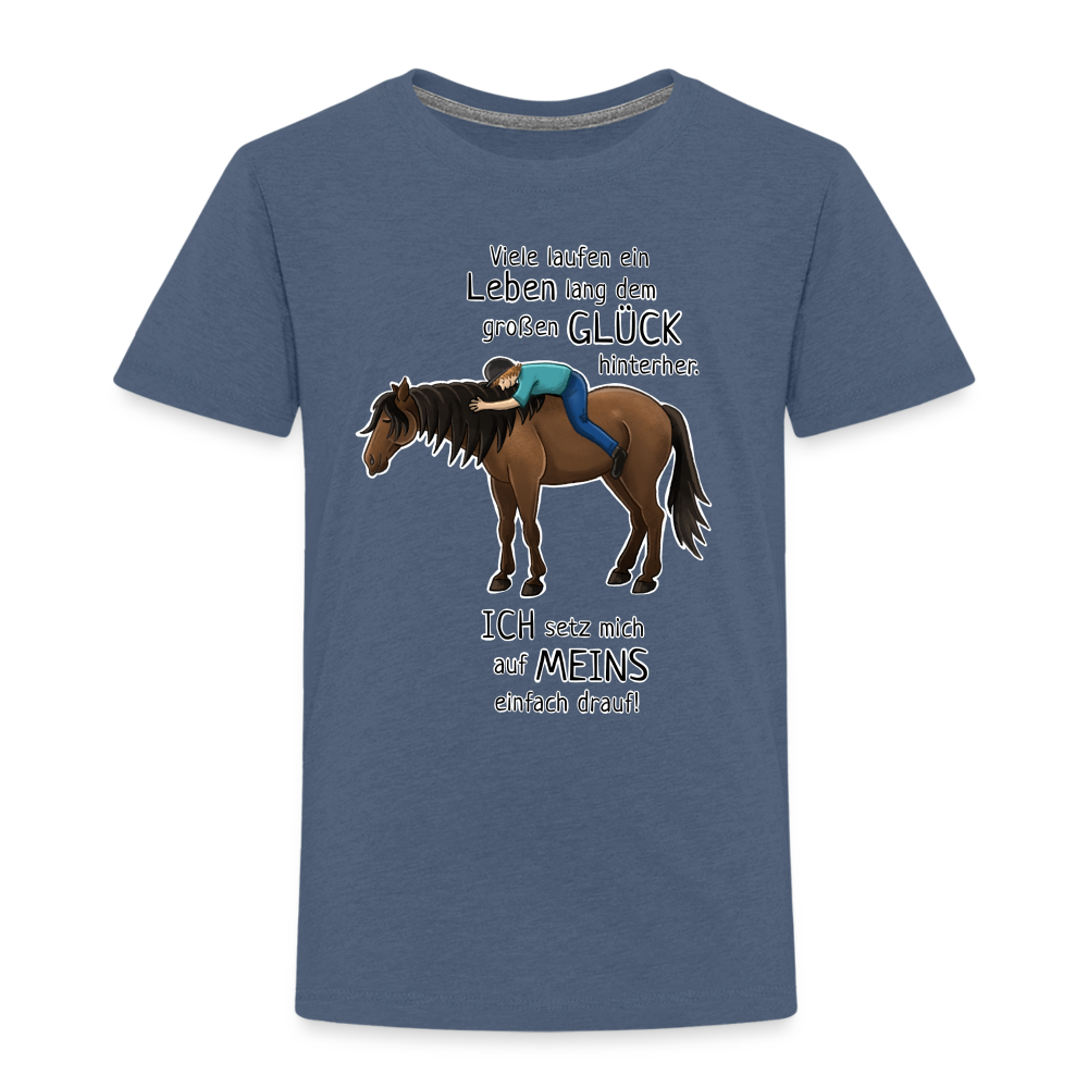 "Auf Pferd & Glück sitzen" Illustrationsstil - Kinder Premium T-Shirt - Blau meliert
