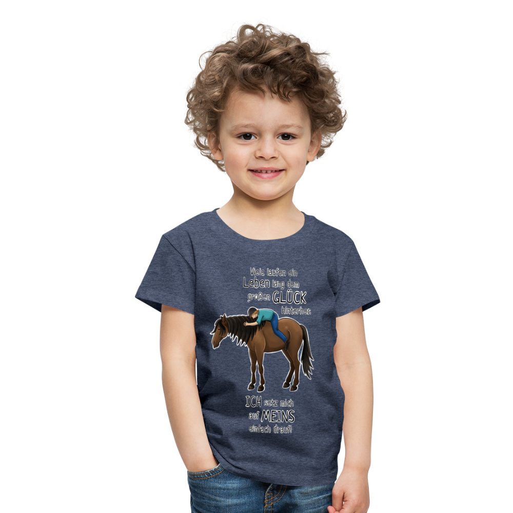 "Auf Pferd & Glück sitzen" Illustrationsstil - Kinder Premium T-Shirt - Blau meliert