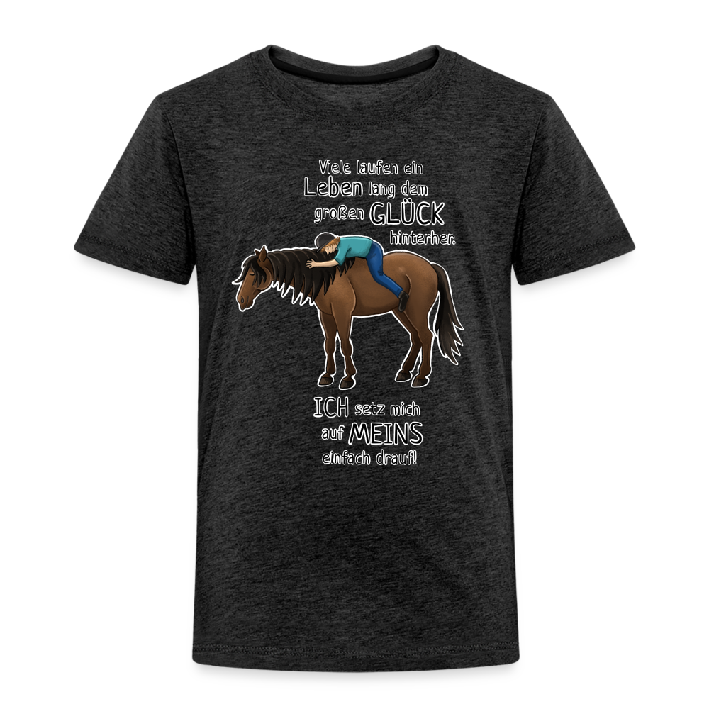 "Auf Pferd & Glück sitzen" Illustrationsstil - Kinder Premium T-Shirt - Anthrazit