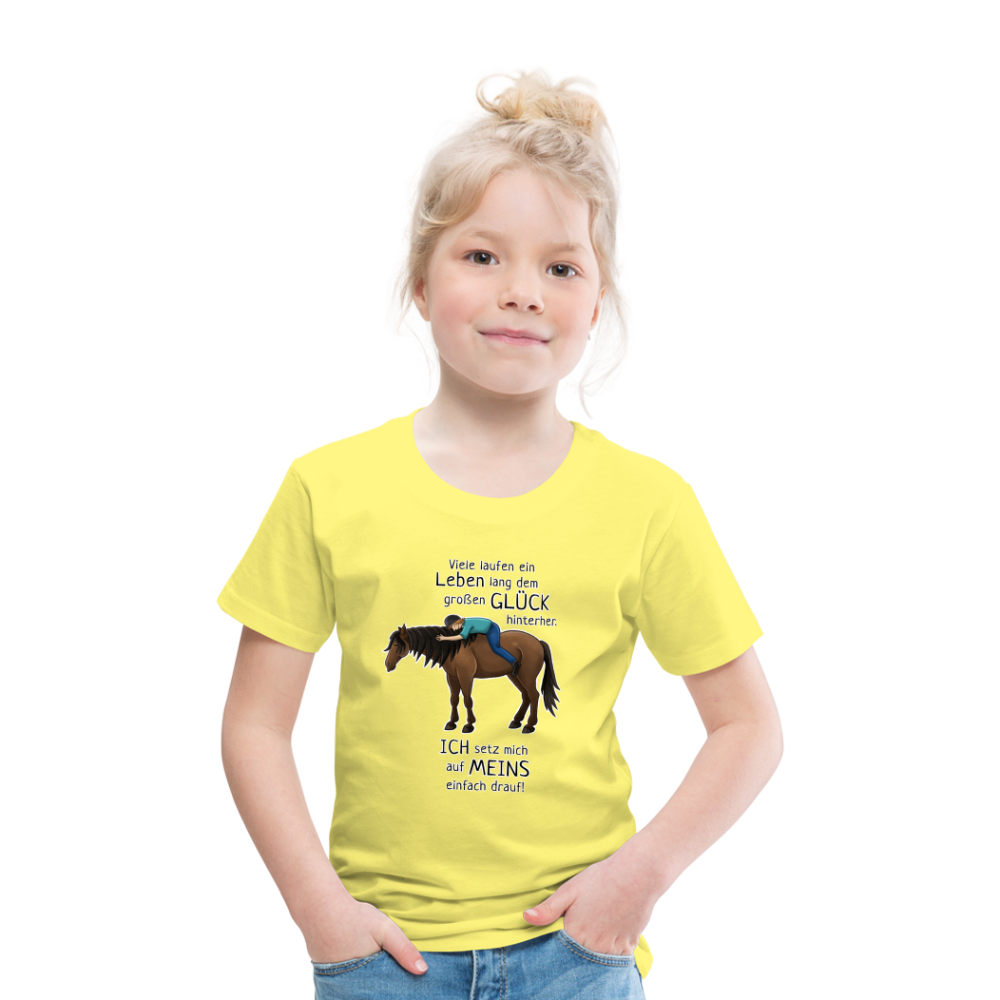 "Auf Pferd & Glück sitzen" Illustrationsstil - Kinder Premium T-Shirt - Gelb
