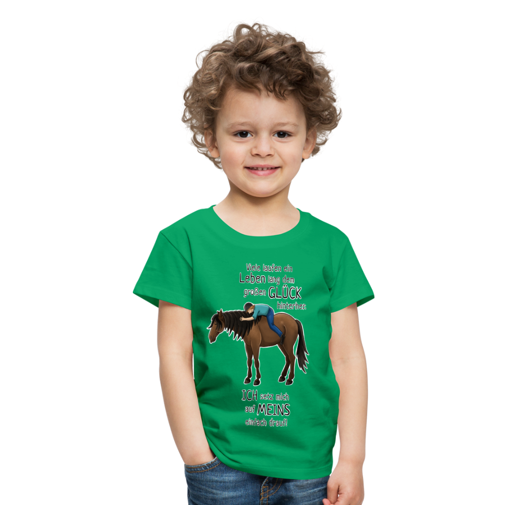"Auf Pferd & Glück sitzen" Illustrationsstil - Kinder Premium T-Shirt - Kelly Green