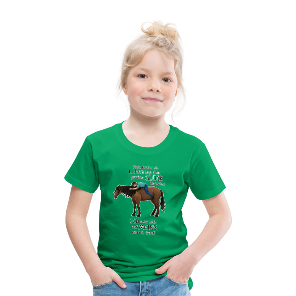 "Auf Pferd & Glück sitzen" Illustrationsstil - Kinder Premium T-Shirt - Kelly Green