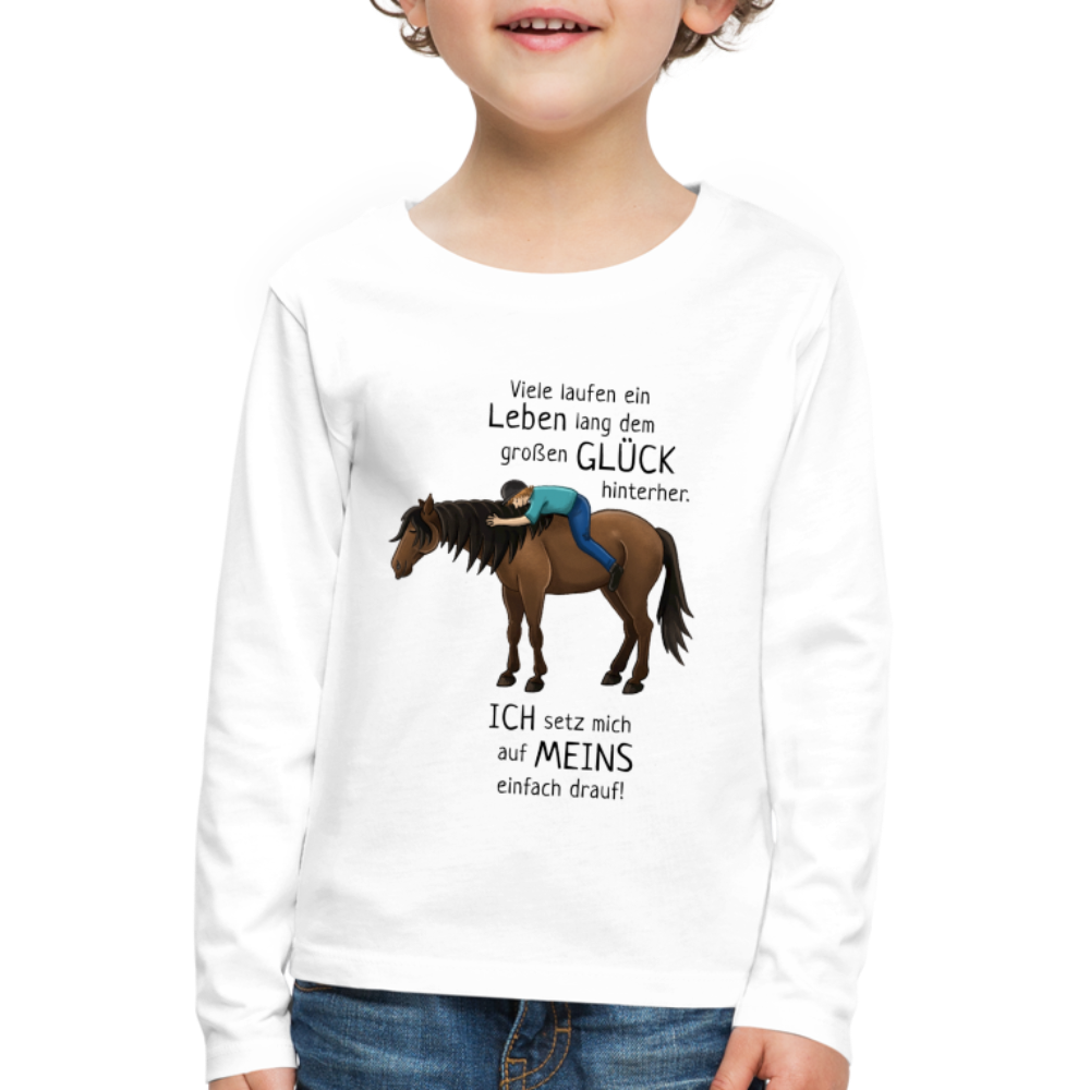 "Auf Pferd & Glück sitzen" Illustrationsstil - Kinder Langarmshirt - weiß