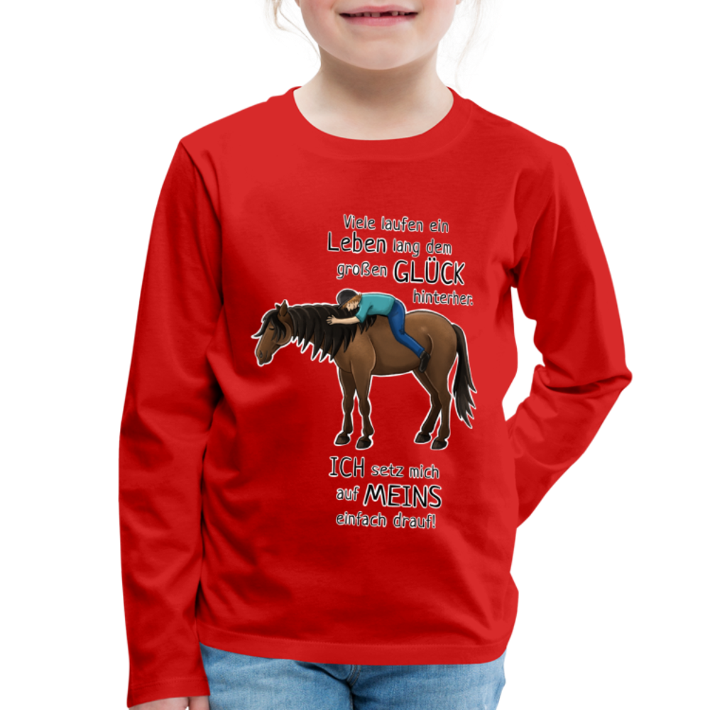 "Auf Pferd & Glück sitzen" Illustrationsstil - Kinder Langarmshirt - Rot