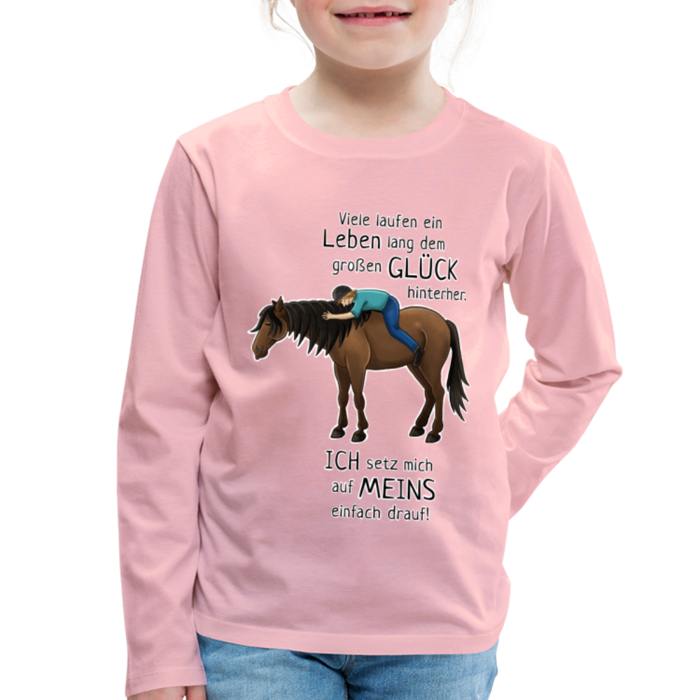 "Auf Pferd & Glück sitzen" Illustrationsstil - Kinder Langarmshirt - Hellrosa