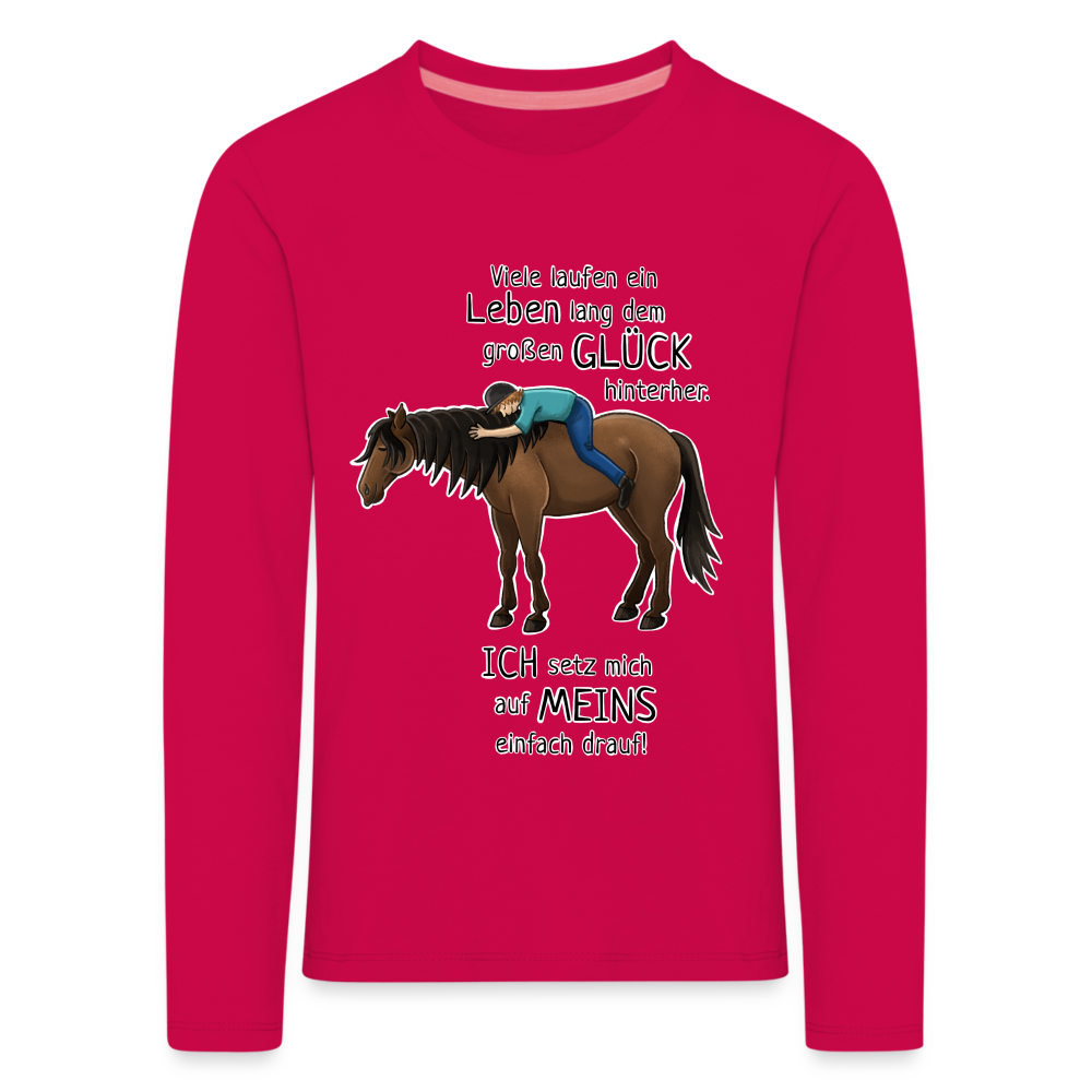 "Auf Pferd & Glück sitzen" Illustrationsstil - Kinder Langarmshirt - dunkles Pink