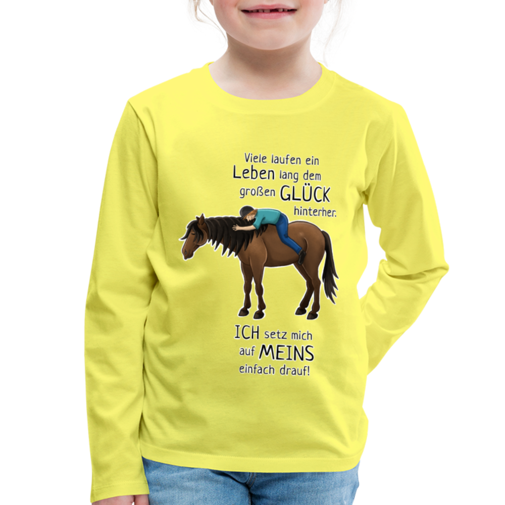 "Auf Pferd & Glück sitzen" Illustrationsstil - Kinder Langarmshirt - Gelb