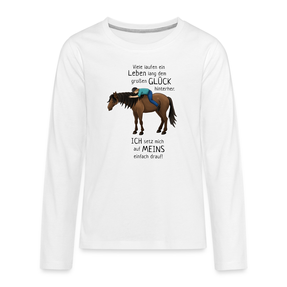 "Auf Pferd & Glück sitzen" Illustrationsstil - Teenager Langarmshirt - weiß