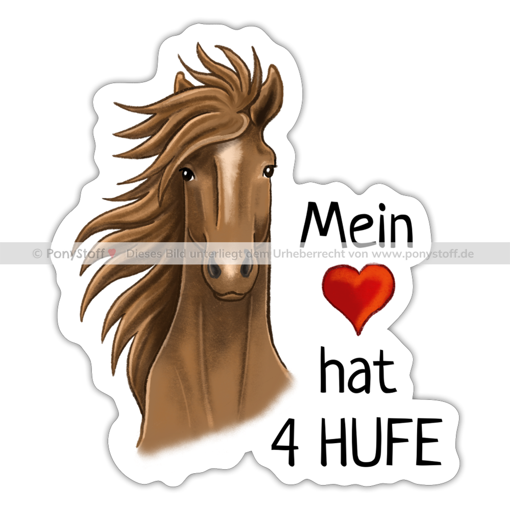"Mein Herz hat 4 Hufe" Illustrations-Stil - Sticker - Mattweiß