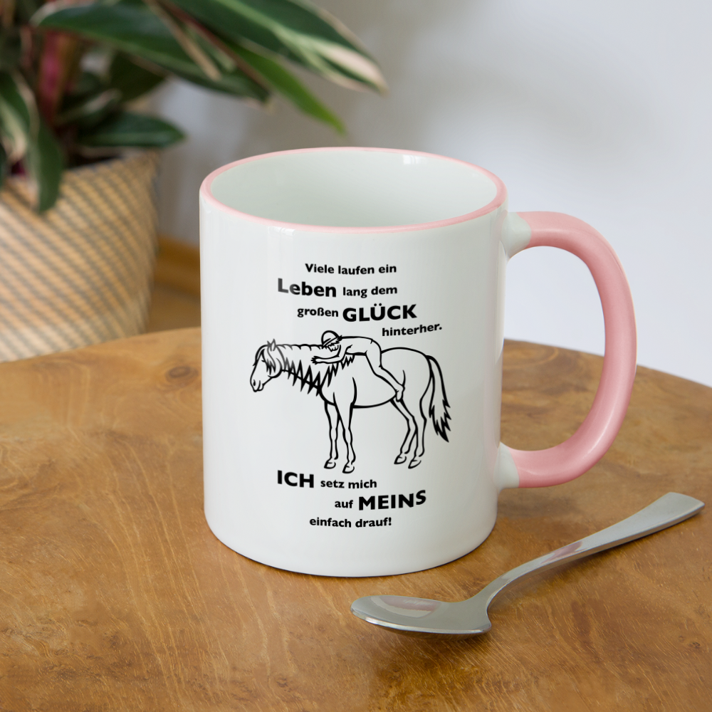 "Auf Pferd & Glück sitzen" Grafik-Stil - Tasse zweifarbig - Weiß/Pink