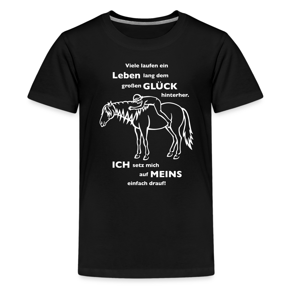 "Auf Pferd & Glück sitzen" Grafik-Stil - Teenager T-Shirt - Schwarz