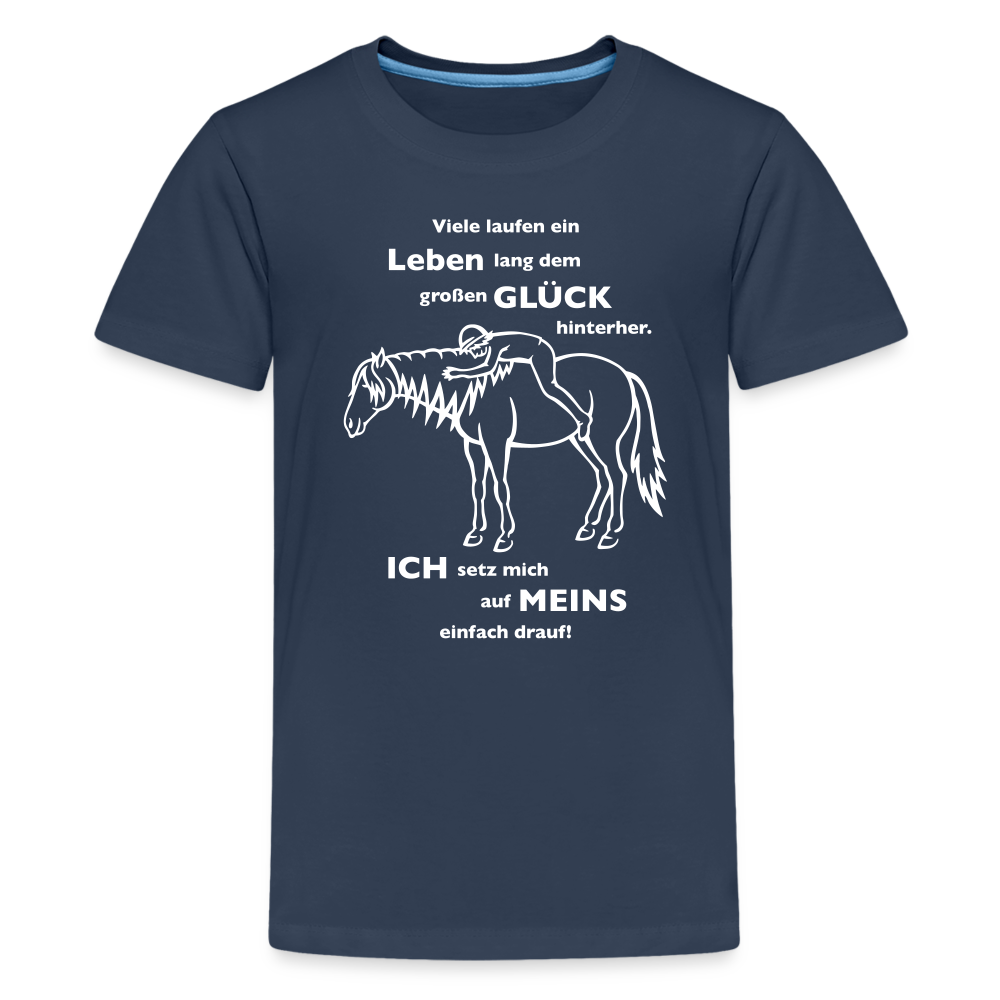 "Auf Pferd & Glück sitzen" Grafik-Stil - Teenager T-Shirt - Navy