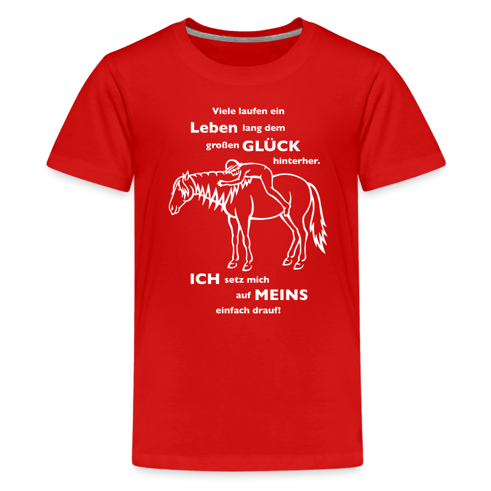 "Auf Pferd & Glück sitzen" Grafik-Stil - Teenager T-Shirt - Rot