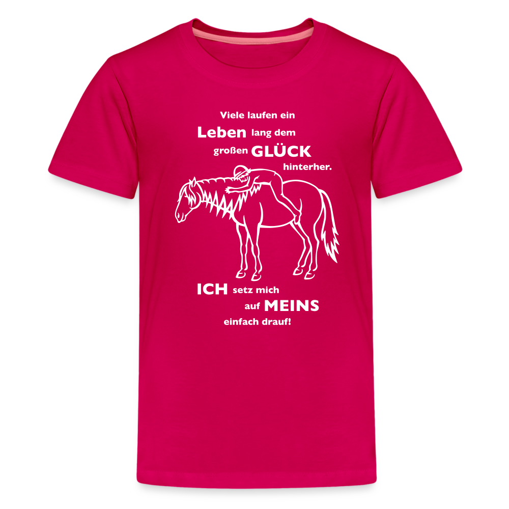 "Auf Pferd & Glück sitzen" Grafik-Stil - Teenager T-Shirt - dunkles Pink