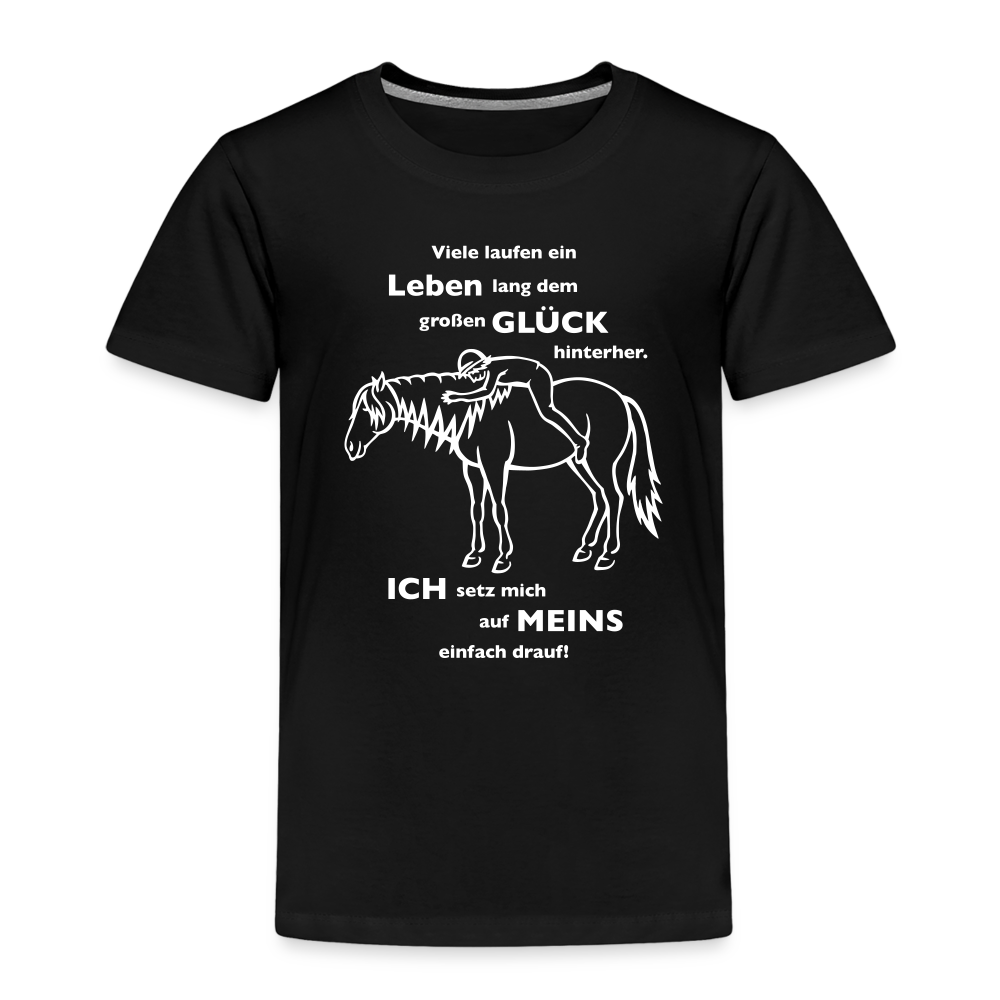 "Auf Pferd & Glück sitzen" Grafik-Stil - Kinder Premium T-Shirt - Schwarz