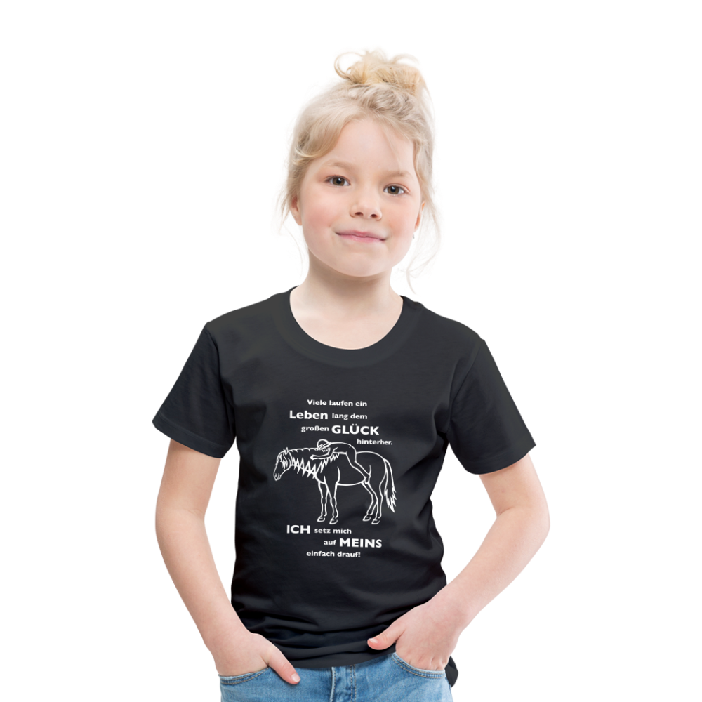 "Auf Pferd & Glück sitzen" Grafik-Stil - Kinder Premium T-Shirt - Schwarz