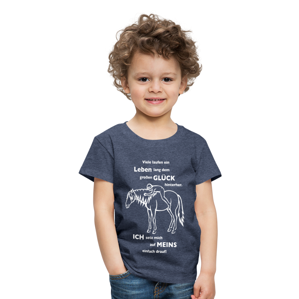 "Auf Pferd & Glück sitzen" Grafik-Stil - Kinder Premium T-Shirt - Blau meliert