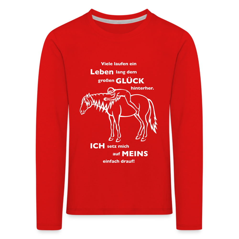 "Auf Pferd & Glück sitzen" Grafik-Stil - Kinder Langarmshirt - Rot