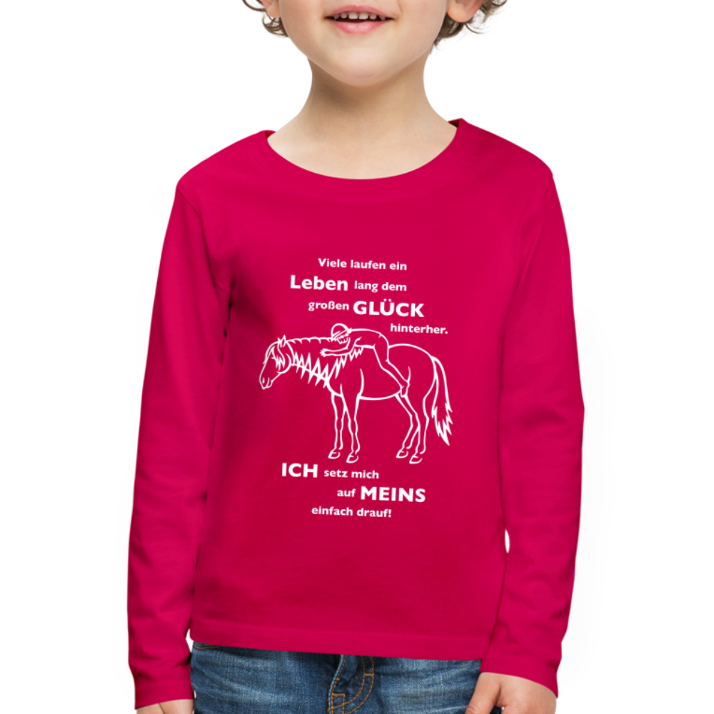"Auf Pferd & Glück sitzen" Grafik-Stil - Kinder Langarmshirt - dunkles Pink