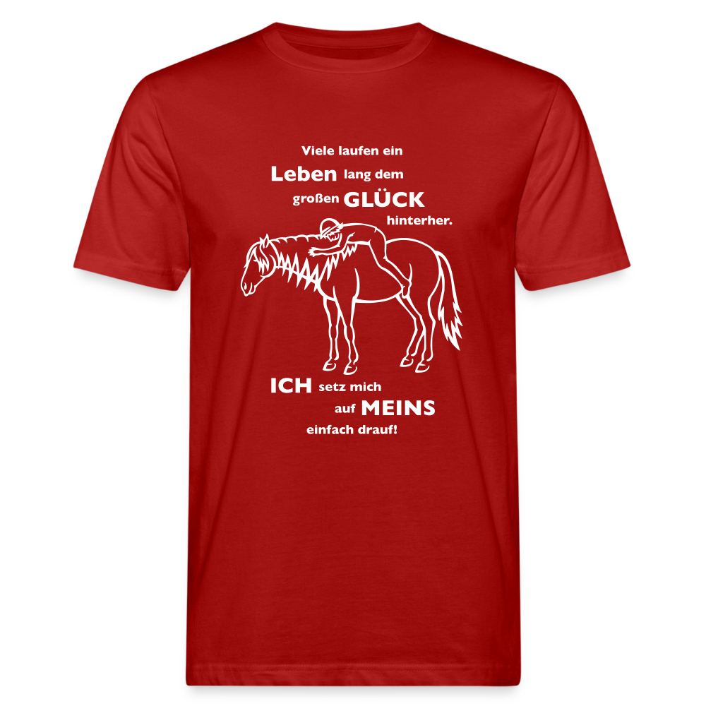 "Auf Pferd & Glück sitzen" Grafik-Stil - Männer Bio-T-Shirt - Dunkelrot