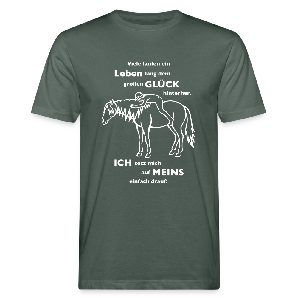 "Auf Pferd & Glück sitzen" Grafik-Stil - Männer Bio-T-Shirt - Graugrün