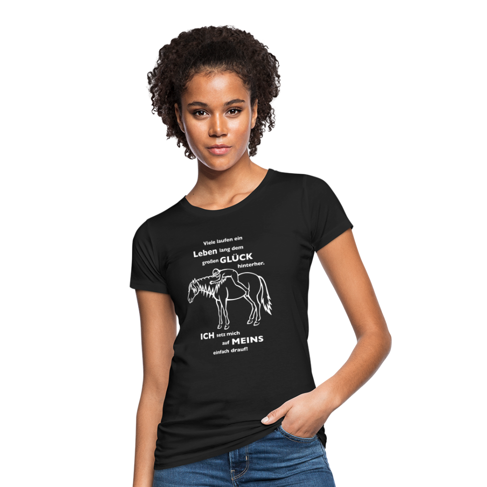 "Auf Pferd & Glück sitzen" Grafik-Stil - Frauen Bio-T-Shirt - Schwarz