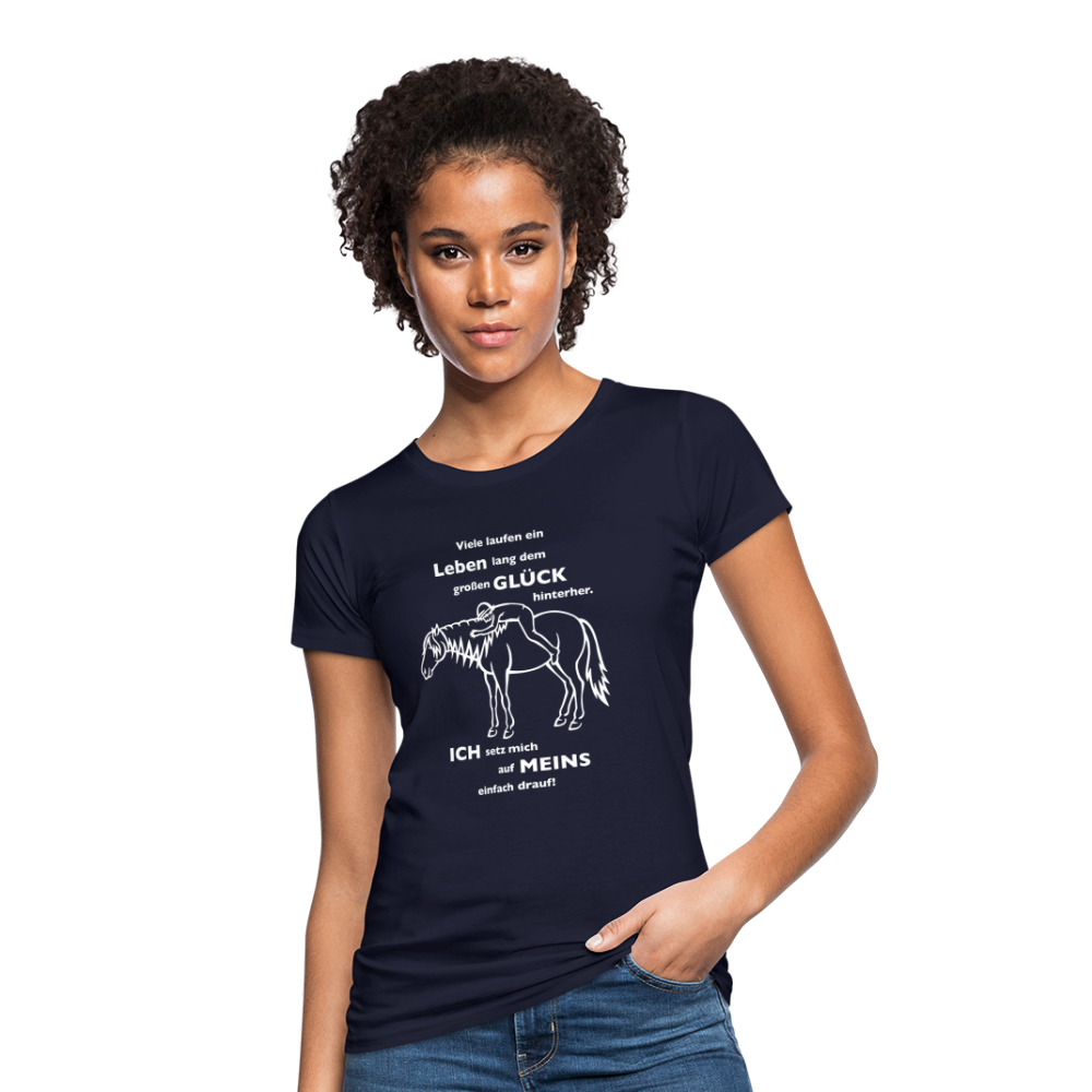 "Auf Pferd & Glück sitzen" Grafik-Stil - Frauen Bio-T-Shirt - Navy