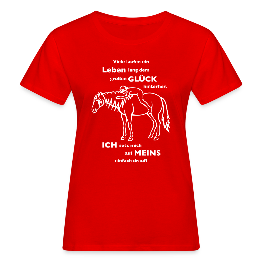 "Auf Pferd & Glück sitzen" Grafik-Stil - Frauen Bio-T-Shirt - Rot