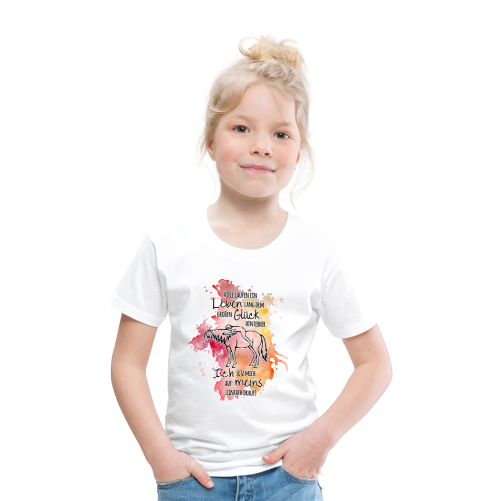 "Auf Pferd & Glück sitzen" Aquarell-Stil - Kinder T-Shirt - weiß