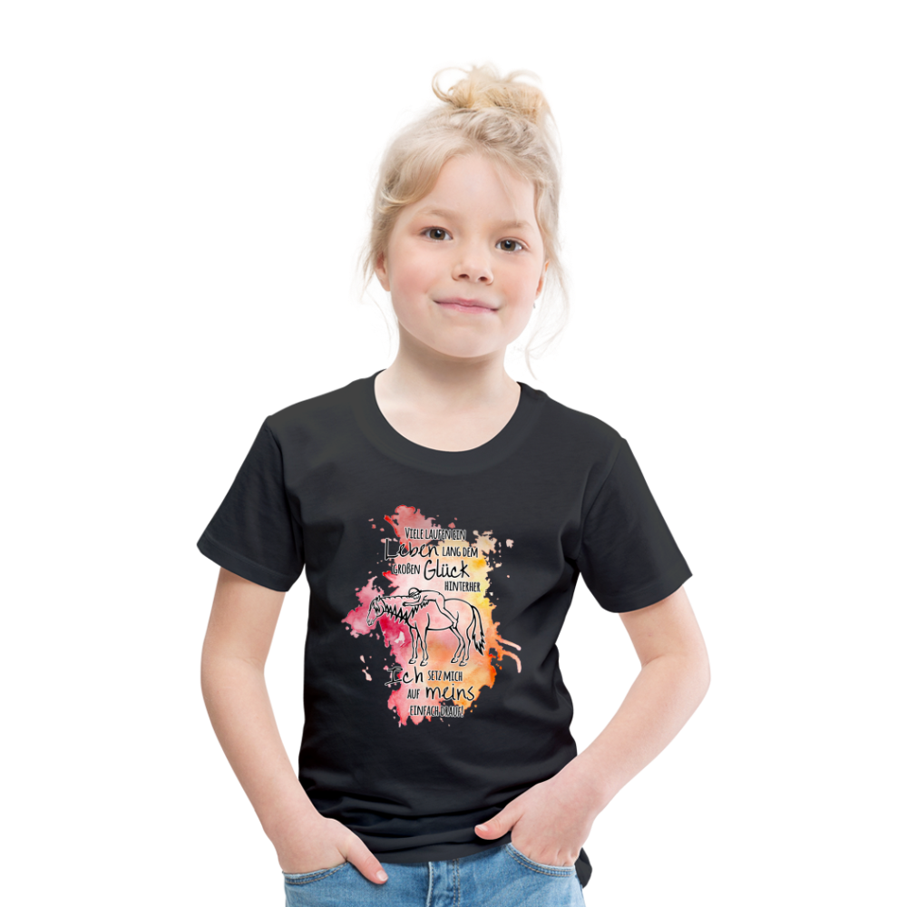 "Auf Pferd & Glück sitzen" Aquarell-Stil - Kinder T-Shirt - Schwarz