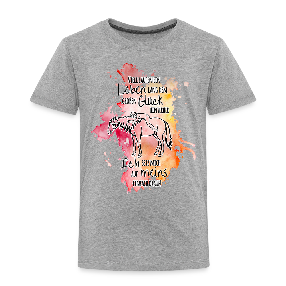 "Auf Pferd & Glück sitzen" Aquarell-Stil - Kinder T-Shirt - Grau meliert