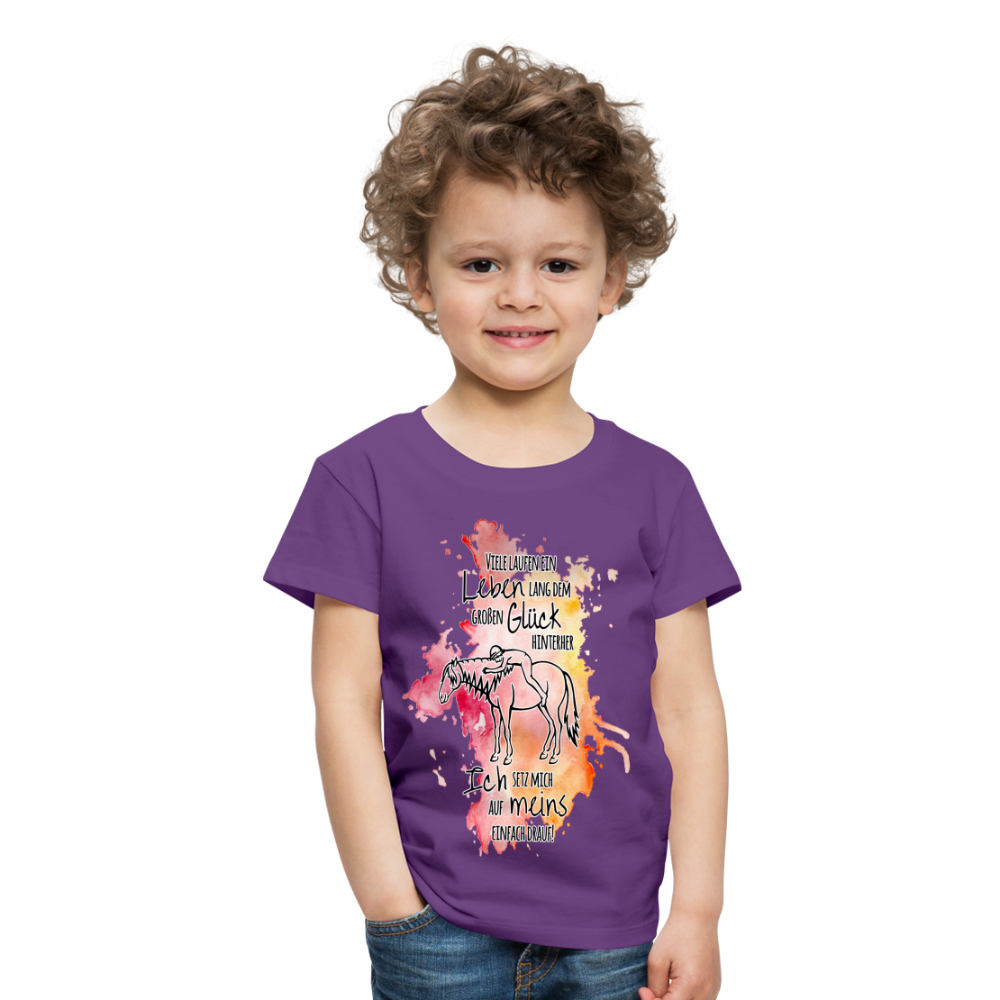 "Auf Pferd & Glück sitzen" Aquarell-Stil - Kinder T-Shirt - Lila