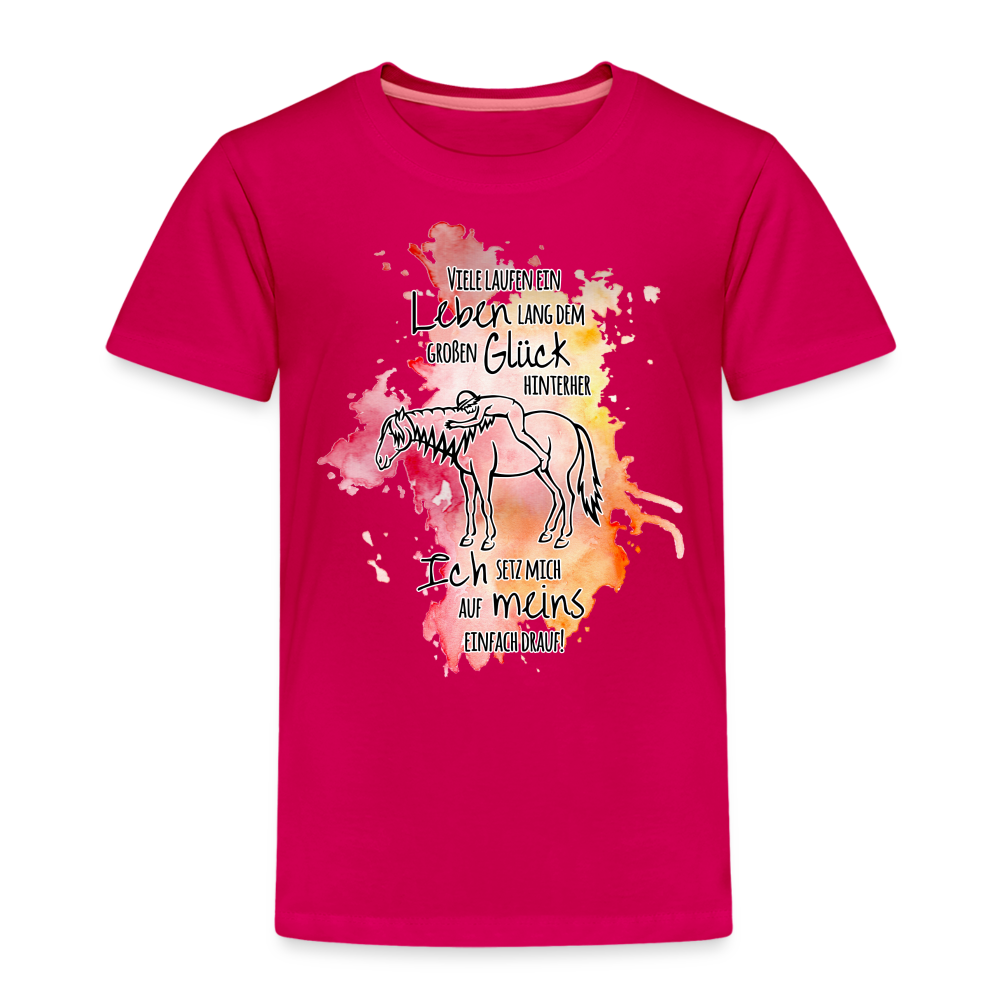 "Auf Pferd & Glück sitzen" Aquarell-Stil - Kinder T-Shirt - dunkles Pink