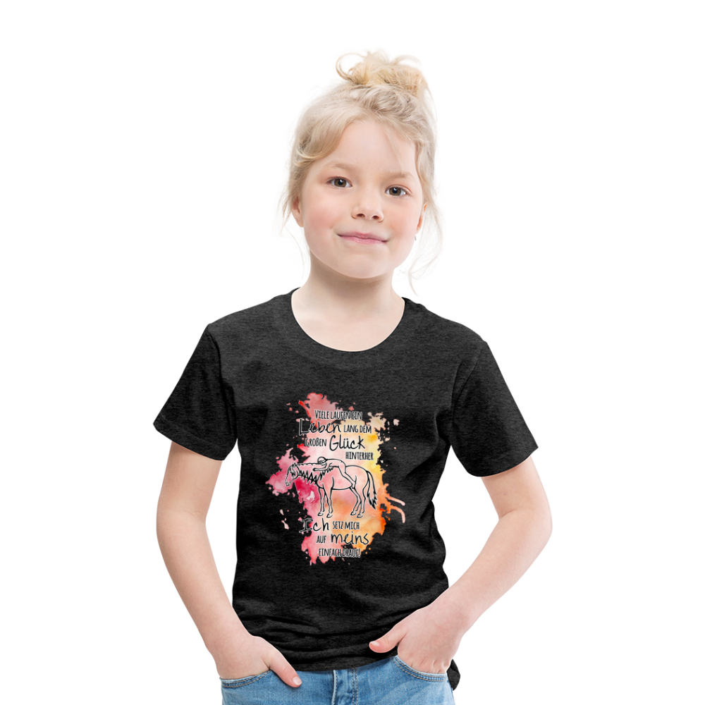 "Auf Pferd & Glück sitzen" Aquarell-Stil - Kinder T-Shirt - Anthrazit