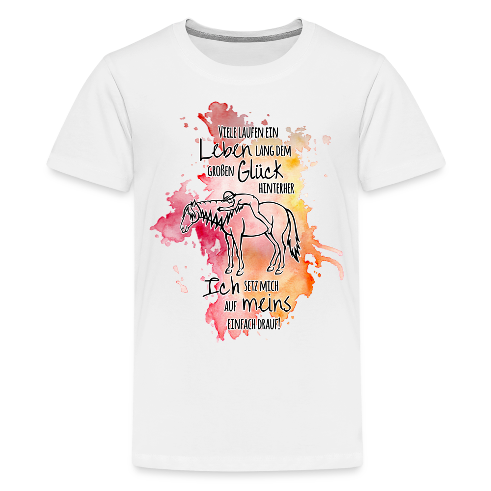 "Auf Pferd & Glück sitzen" Aquarell-Stil - Teenager T-Shirt - weiß