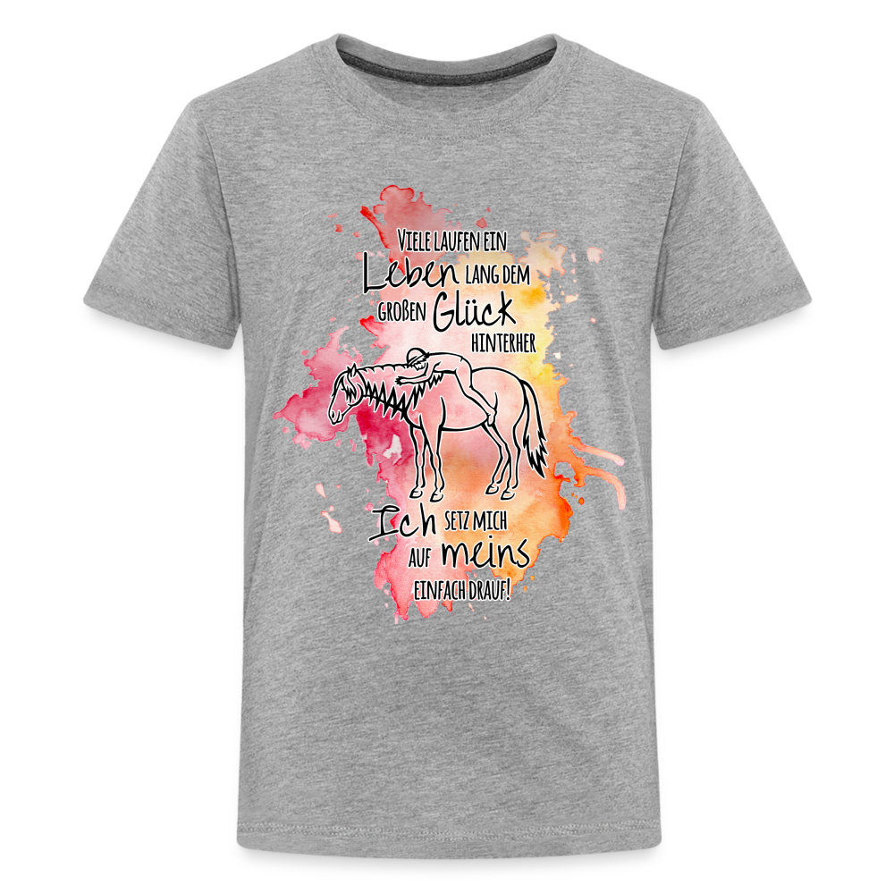 "Auf Pferd & Glück sitzen" Aquarell-Stil - Teenager T-Shirt - Grau meliert