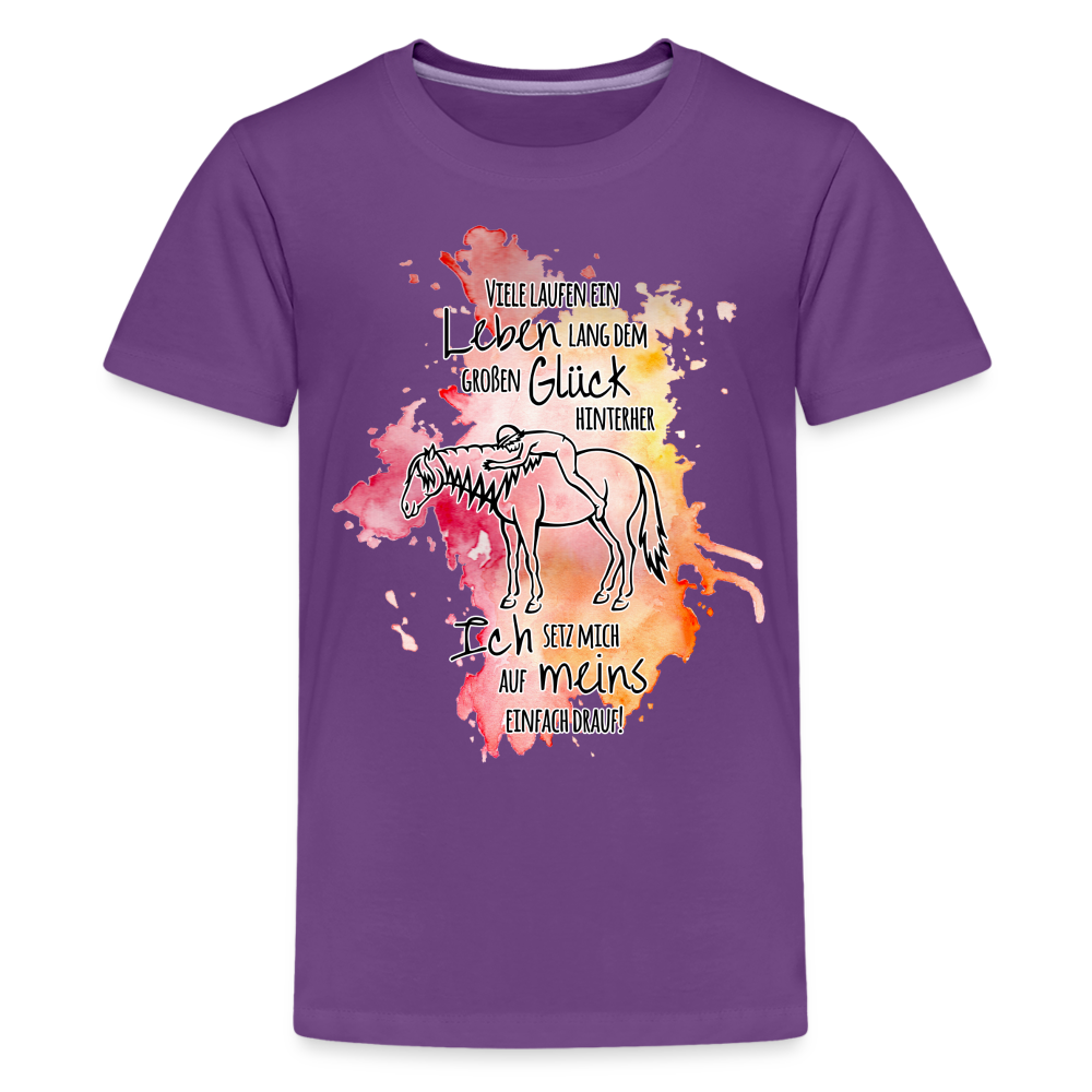 "Auf Pferd & Glück sitzen" Aquarell-Stil - Teenager T-Shirt - Lila