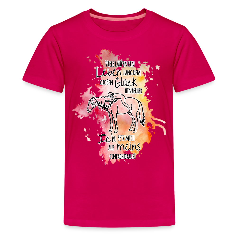 "Auf Pferd & Glück sitzen" Aquarell-Stil - Teenager T-Shirt - dunkles Pink
