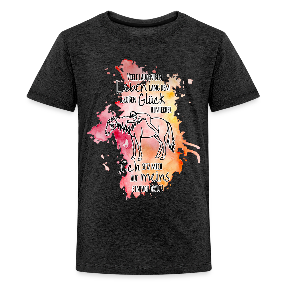 "Auf Pferd & Glück sitzen" Aquarell-Stil - Teenager T-Shirt - Anthrazit